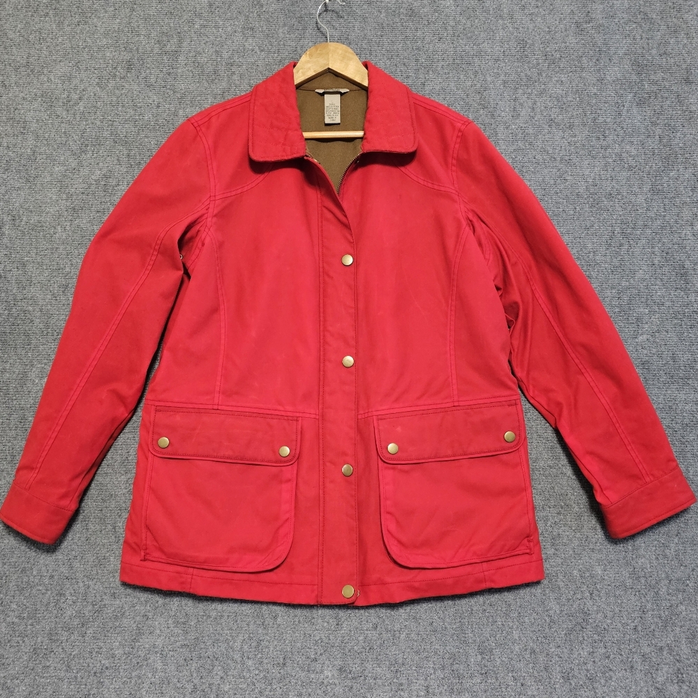 Duluth Trading Co British Millerain Waxed Canvas Jacket Womens Large Red Zip Up